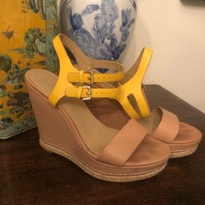Saks Fifth Avenue Leather Wedges w/ Yellow Trim